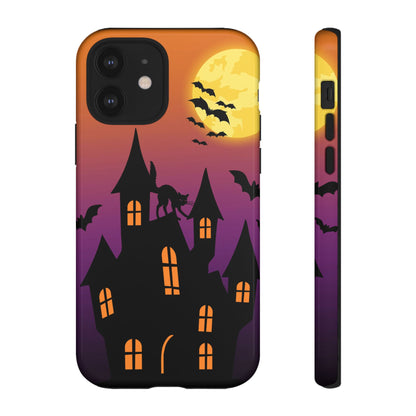 Halloween Haunted Castle Tough Phone Case — Moon, Bats & Cat iPhone Cover