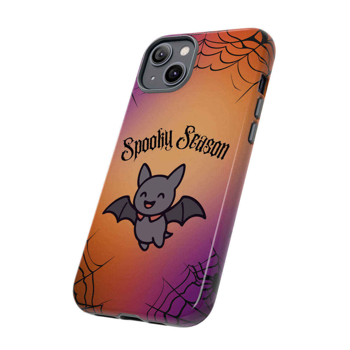 Spooky Season Cute Bat Phone Case — Halloween Gradient Spiderweb Tough Case