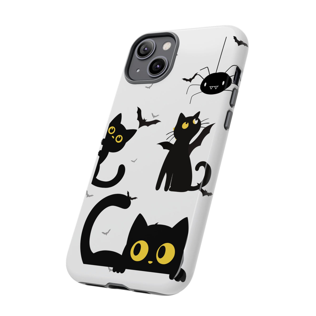 Cute Black Cats Halloween Phone Case - Spooky Bat & Spider iPhone Cover