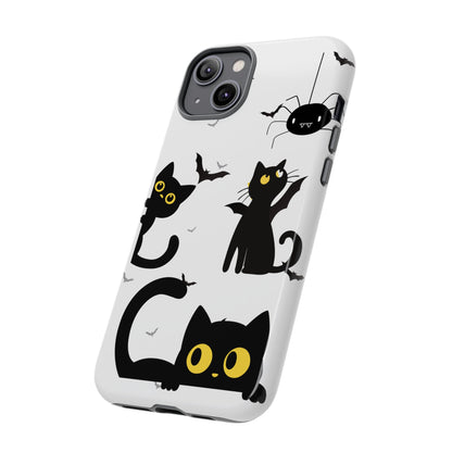 Cute Black Cats Halloween Phone Case - Spooky Bat & Spider iPhone Cover