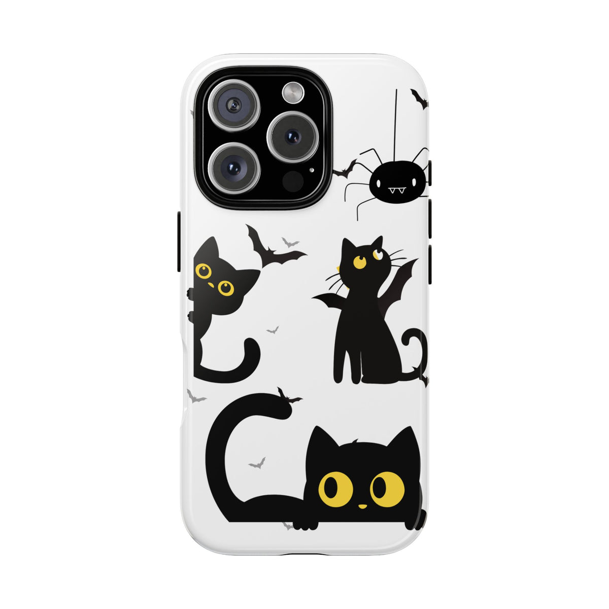 Cute Black Cats Halloween Phone Case - Spooky Bat & Spider iPhone Cover