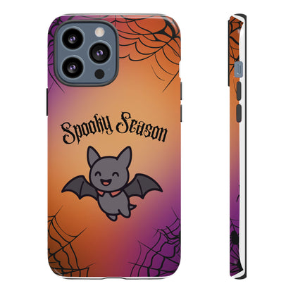 Spooky Season Cute Bat Phone Case — Halloween Gradient Spiderweb Tough Case