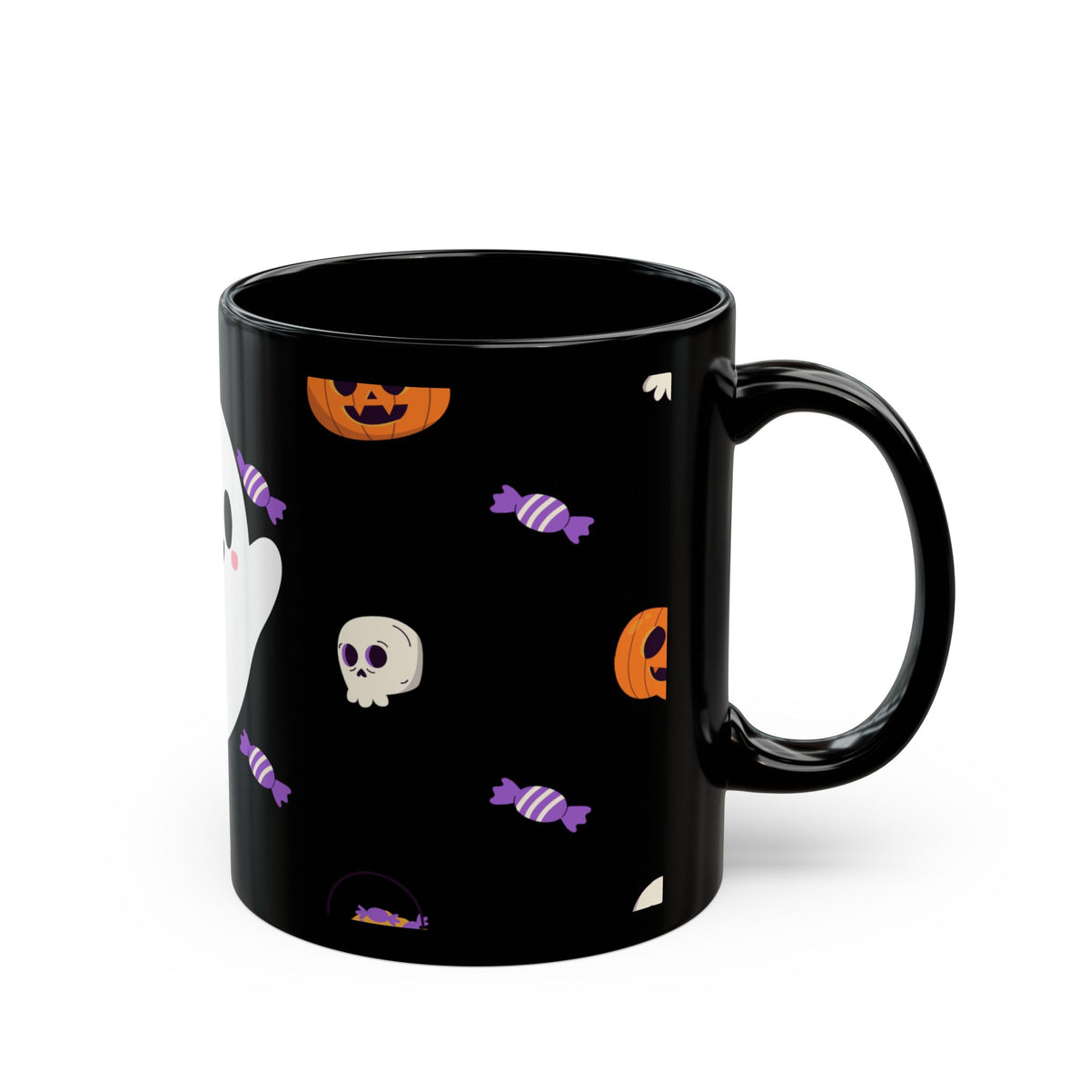 Halloween Ghost Candy Black Mug — Cute Spooky Coffee Cup (11oz & 15oz)