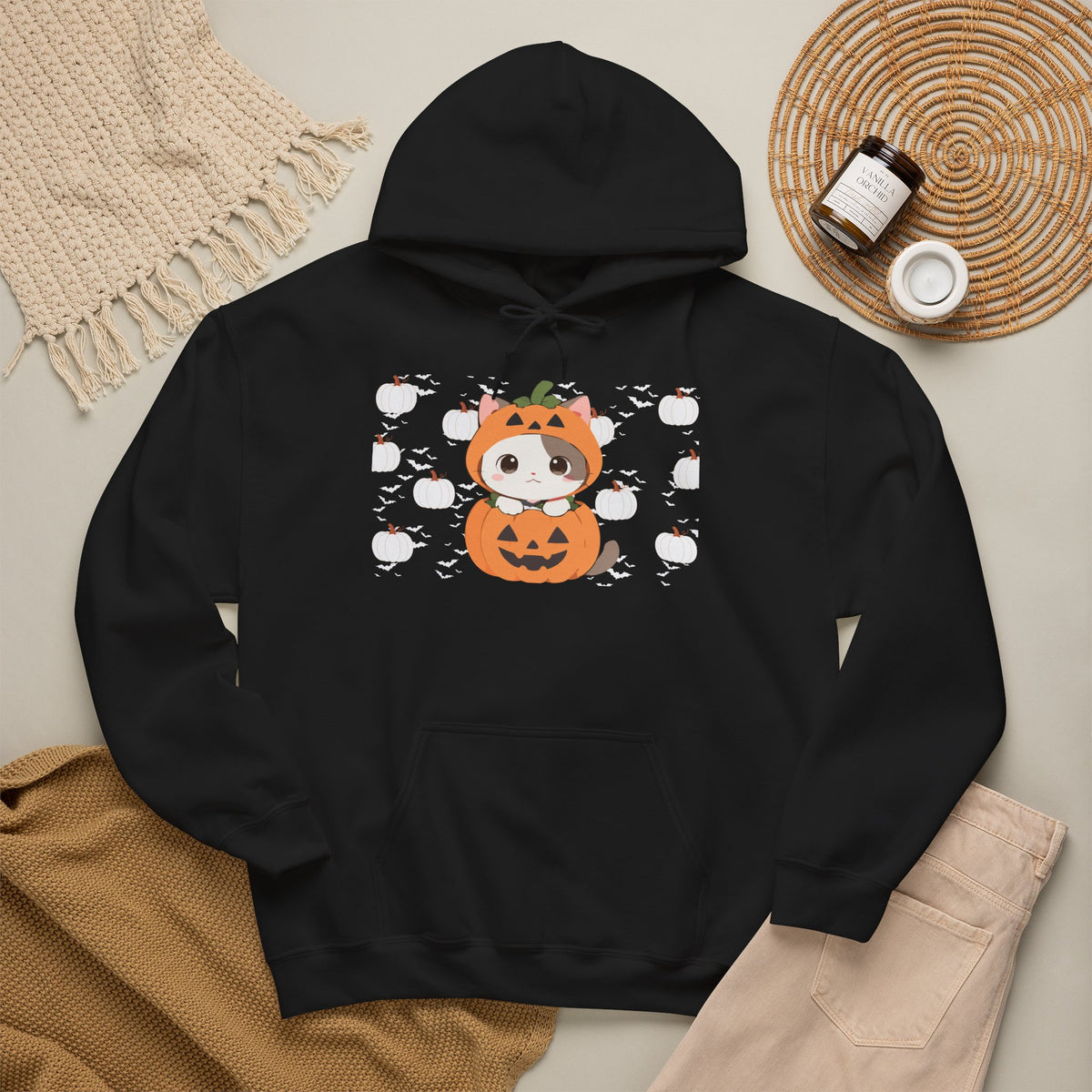 Halloween Pumpkin Cat Hoodie — Cute Jack-O'-Lantern Kitten Sweatshirt