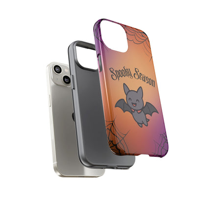 Spooky Season Cute Bat Phone Case — Halloween Gradient Spiderweb Tough Case