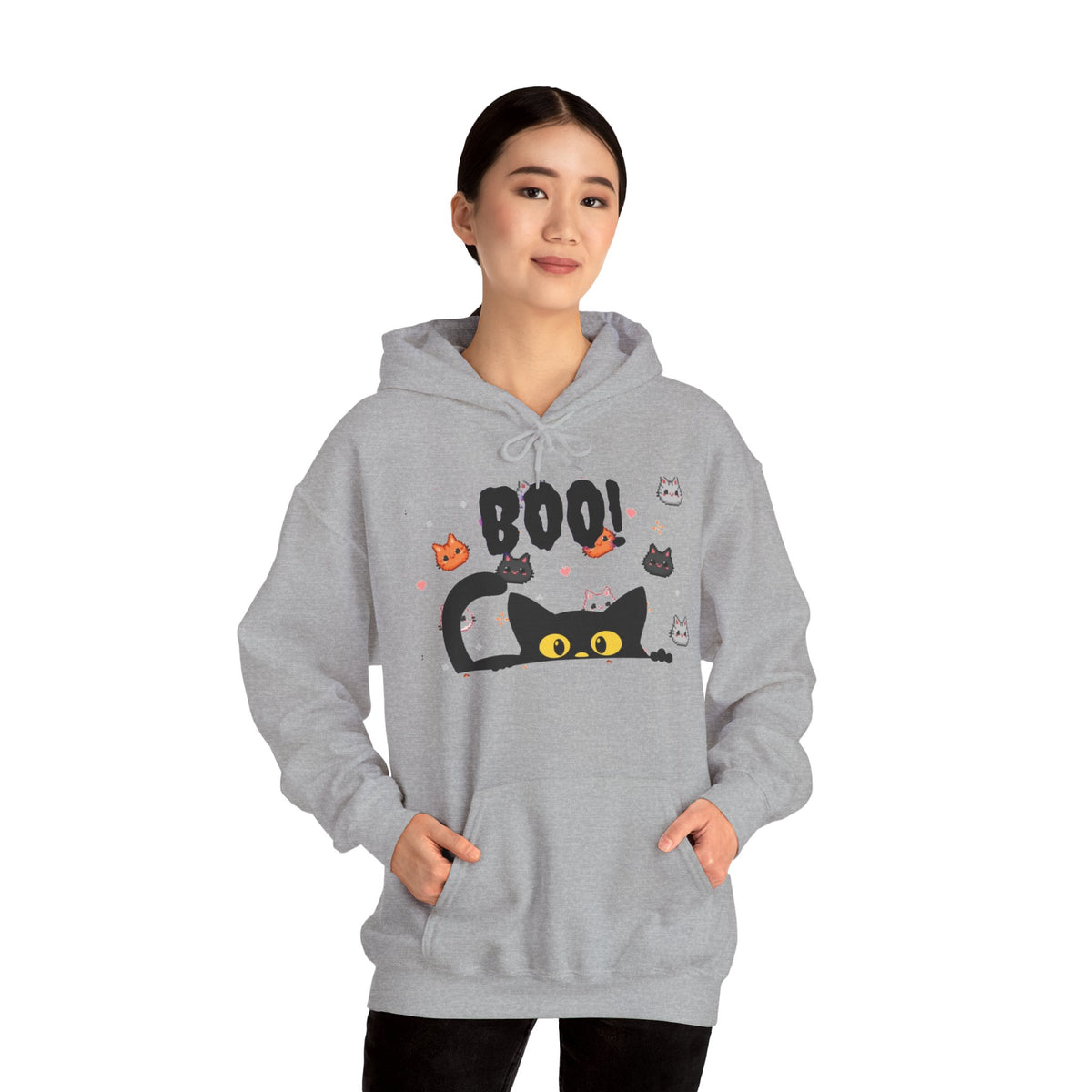Halloween Cat 'Boo' Hoodie – Cute Spooky Black Cat Pullover